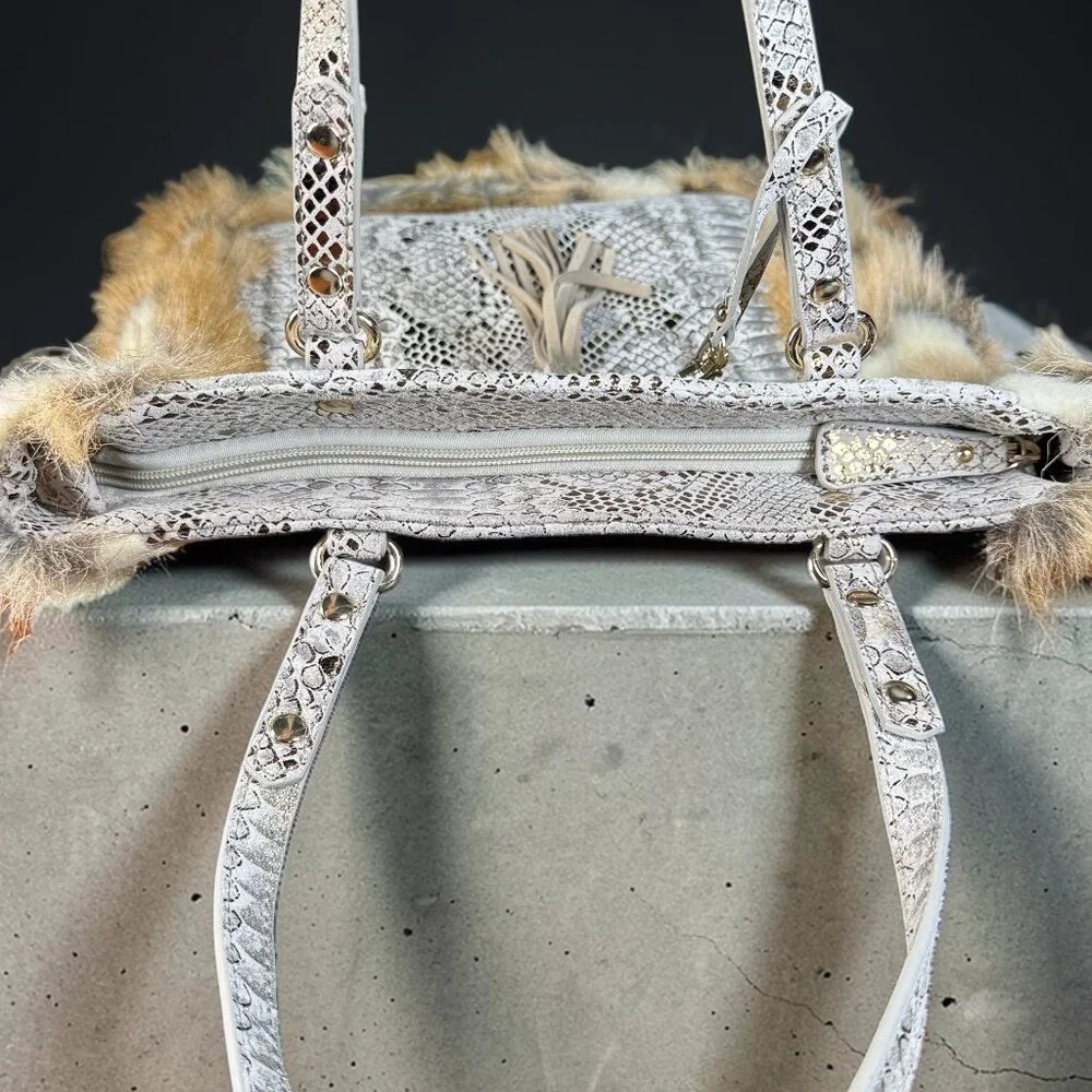 Sharif Studio Rare Snake Embossed Leather & Faux Fur Trimmed Shoulder Tote Bag